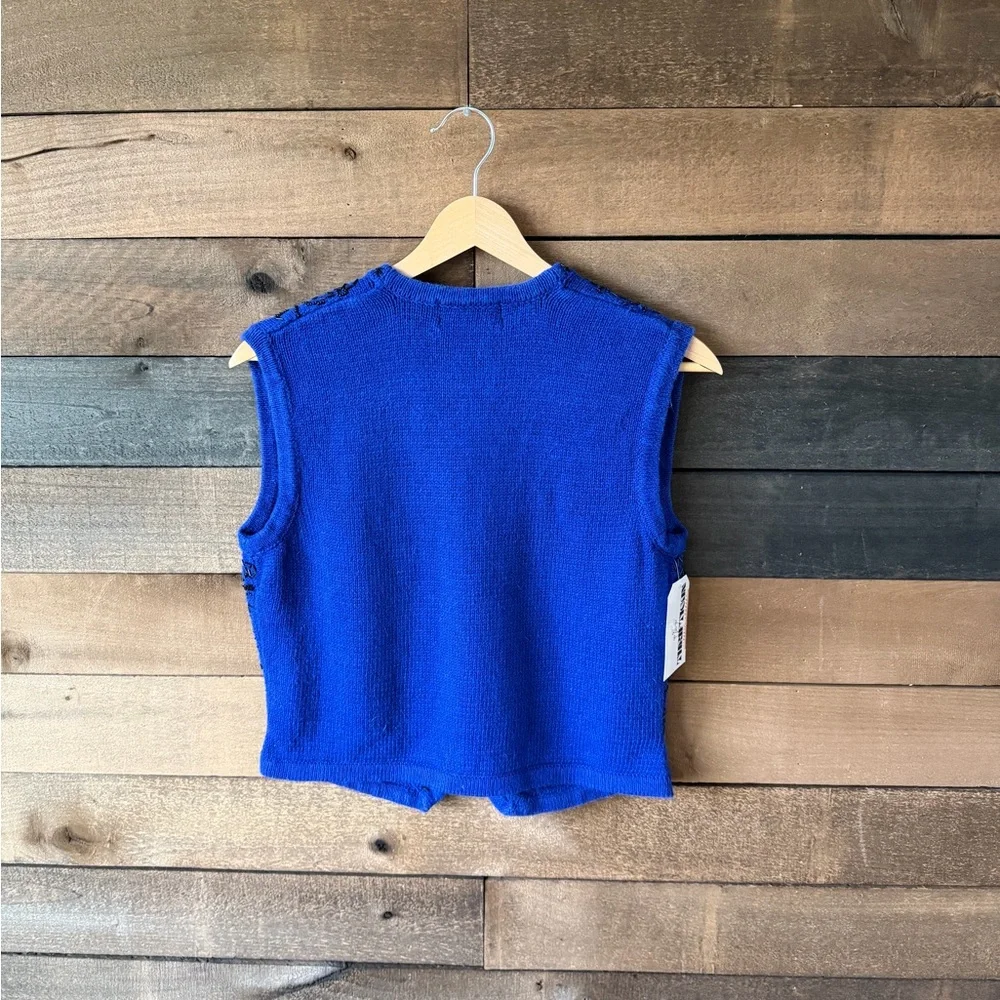 Y2K Cobalt Blue Beaded Sweater Vest Worthington Knit Button Front
